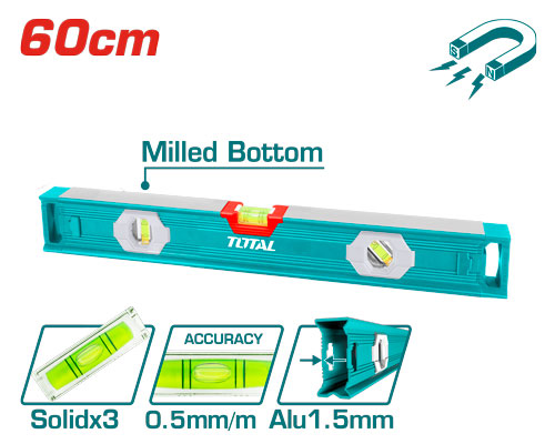 Spirit level with powerful magnets